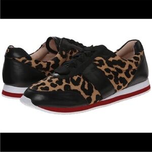 Kate Spade Calf Hair Leopard Print Black Brown Red Women's Sneakers Tennis Shoes